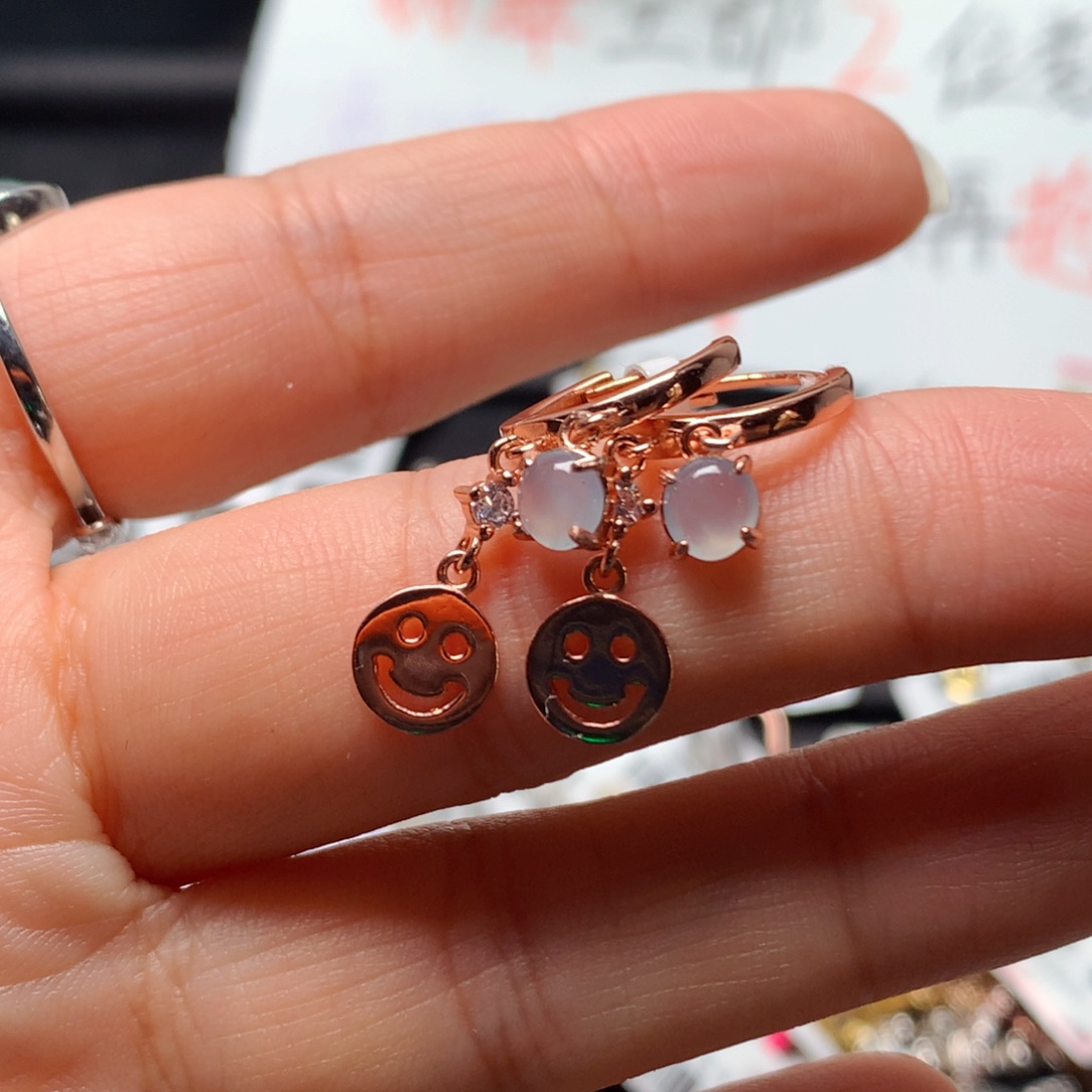 翡翠戒指银S925镶嵌天然翡翠耳饰