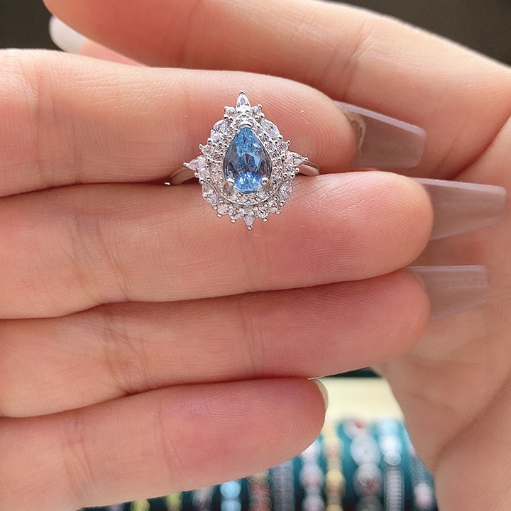 海蓝宝石戒圈银S925镶嵌