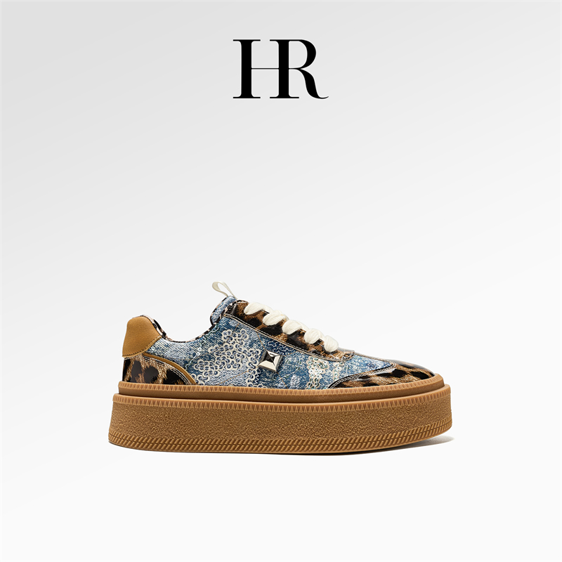 HR/赫莲娜【趣味狂野】秋季新款女士潮流时尚洋气豹纹图案拼接女鞋