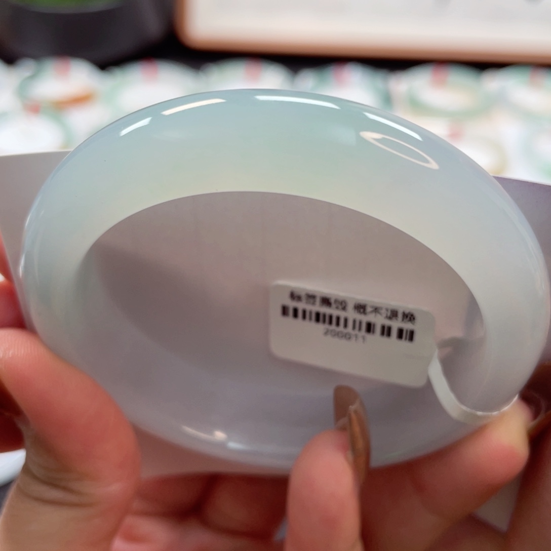 【闪购商品】翡翠手镯未镶嵌冰胶淡色小蓝晴底正圈54+，5号