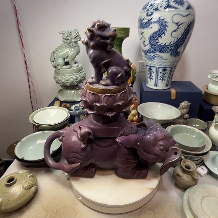 大***沙摆件钧窑大象熏炉摆件1