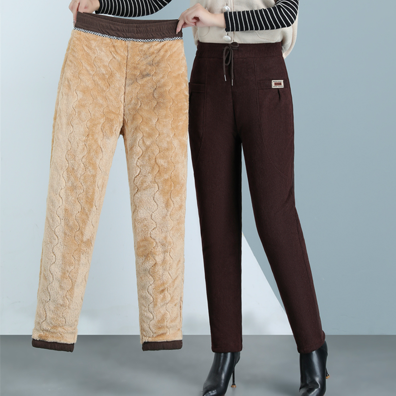 大码保暖长裤中老年直筒裤高腰保暖裤秋冬加绒加厚休闲女裤妈妈裤