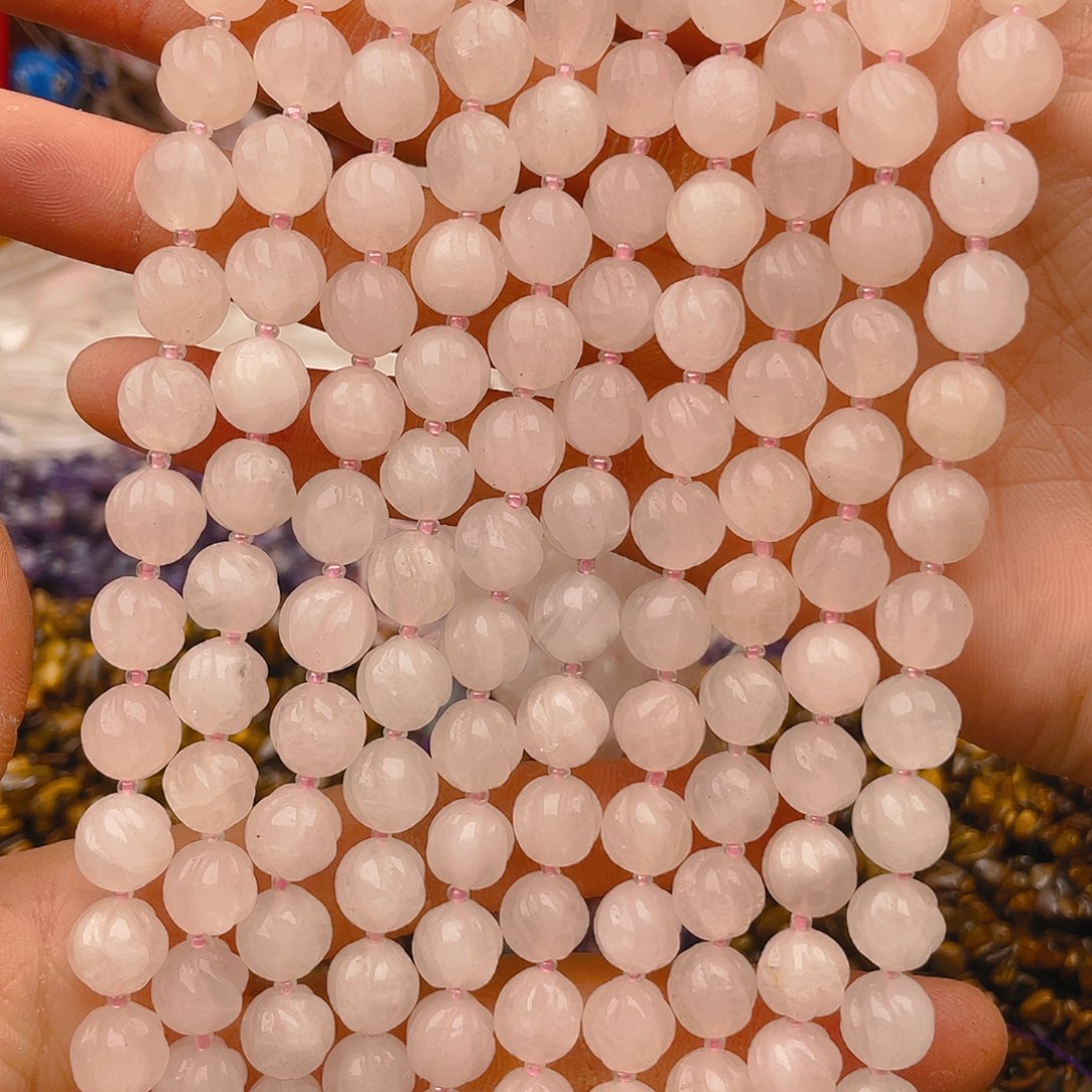 玛瑙/玉髓珠宝半成品未镶嵌粉水晶南瓜珠1条卡10