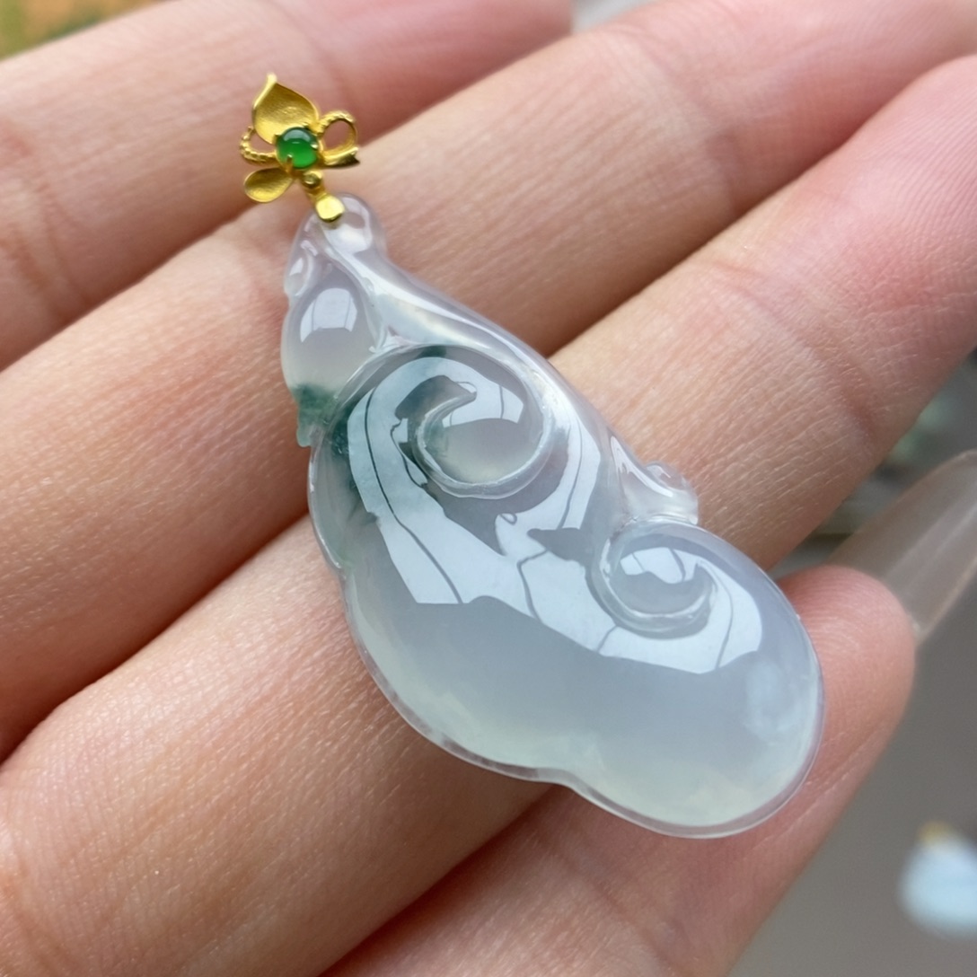 翡翠18K金镶嵌颈饰吊坠5