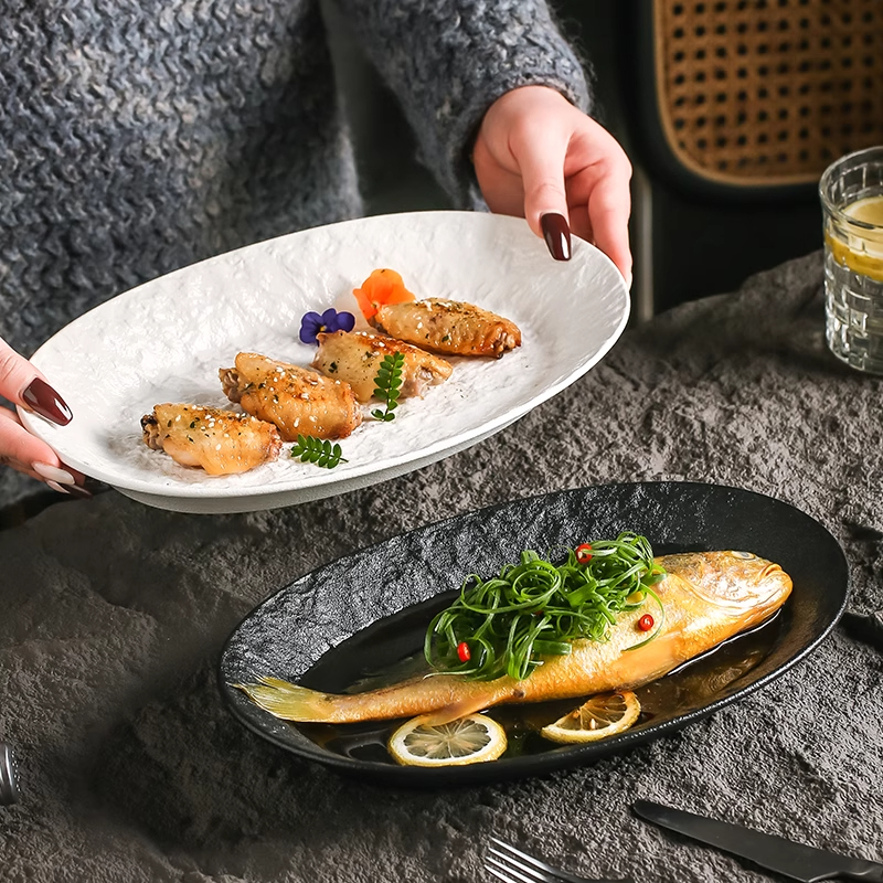 鱼盘家用蒸鱼盘子陶瓷日式高颜值菜盘轻奢碟子创意烤箱盘子高级感