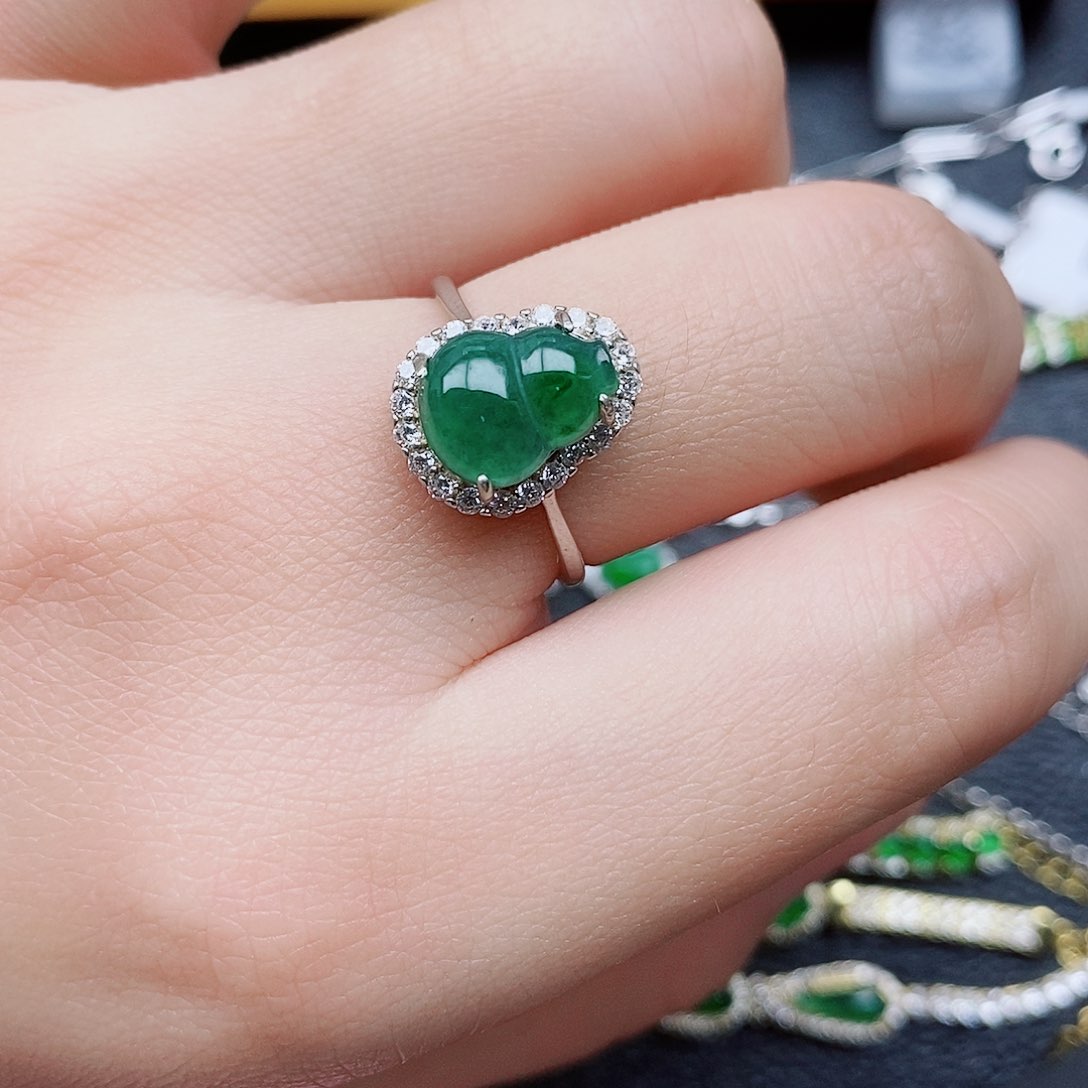 银S925镶嵌戒指翡翠向*葵