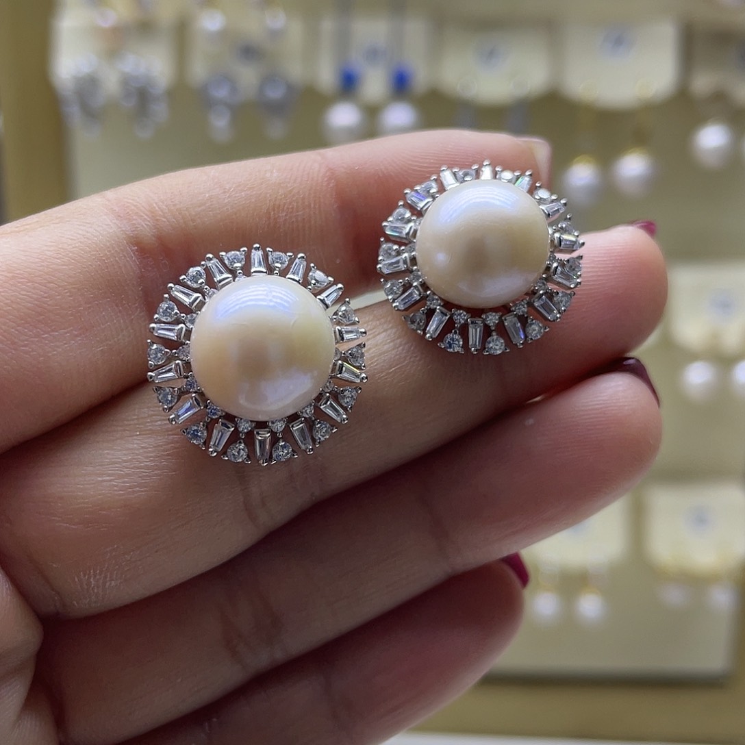 淡水珍珠耳饰银S925镶嵌