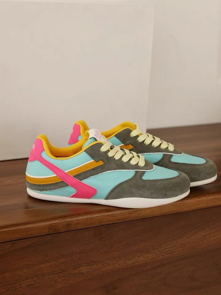 668-59春季女鞋拼色底板鞋低跟浅口运动休闲鞋系带徳训单鞋