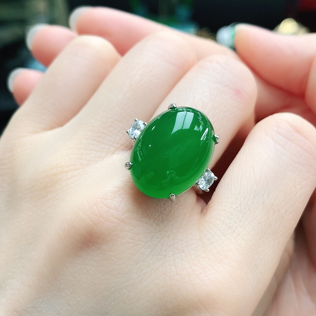 玛瑙/玉髓戒指银S925镶嵌