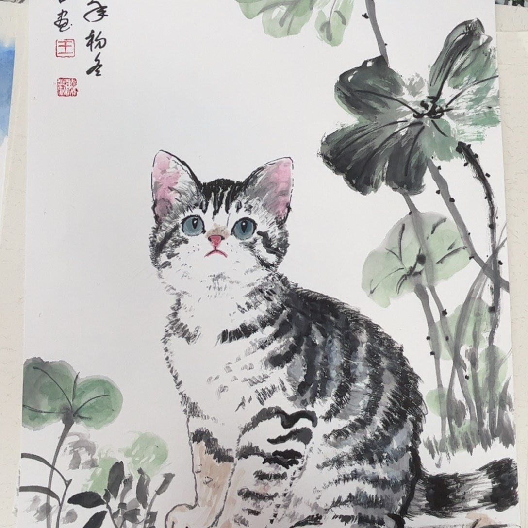 国画四尺三开花鸟作品