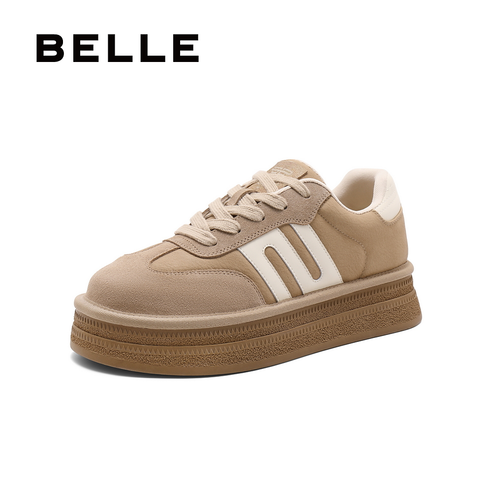 百丽撞色厚底德训鞋女秋季新款休闲百搭板鞋B2111CM4