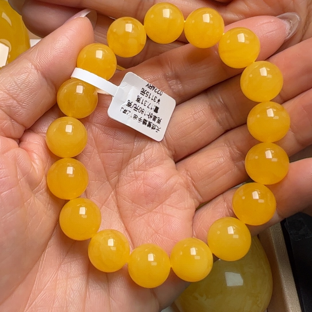 蜜蜡手链未镶嵌无烤色无优化无补胶焦皮料
