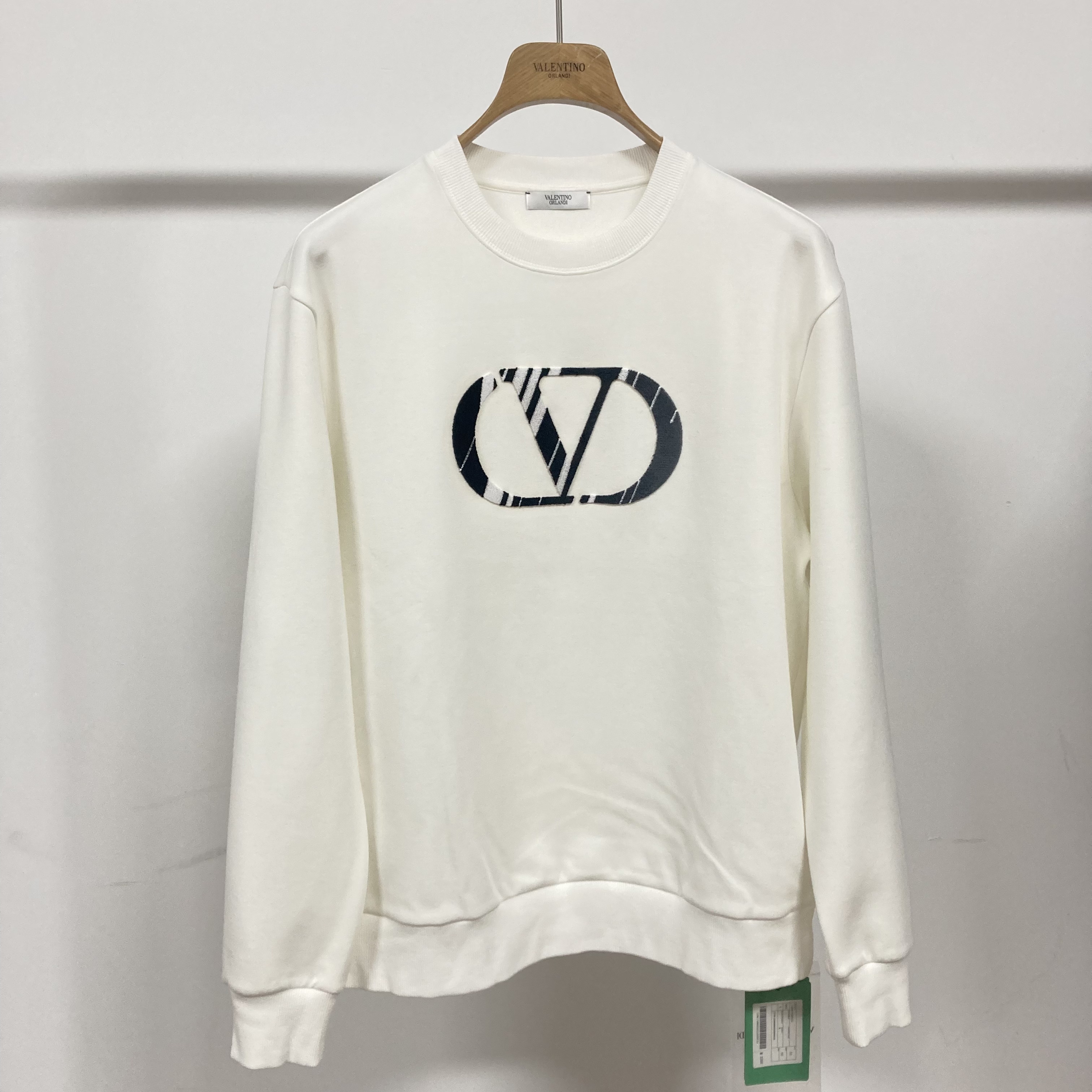 Valentino orlandi男士秋冬B版时尚百搭植绒撞色大标薄绒圆领卫衣