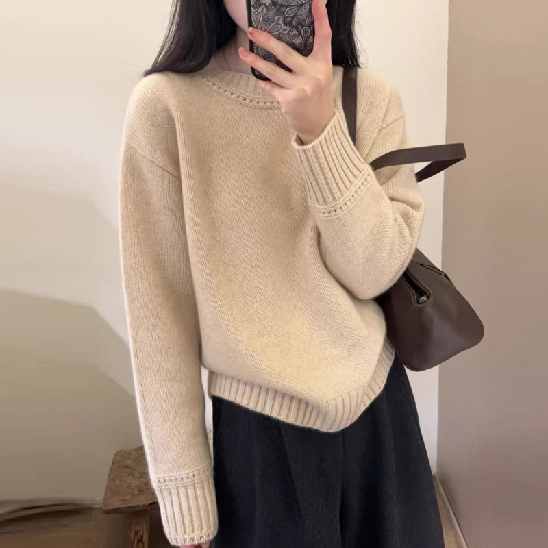 云朵般柔软~冬季新款七针加厚圆领打底衫羊毛衫女套头针织衫毛衣