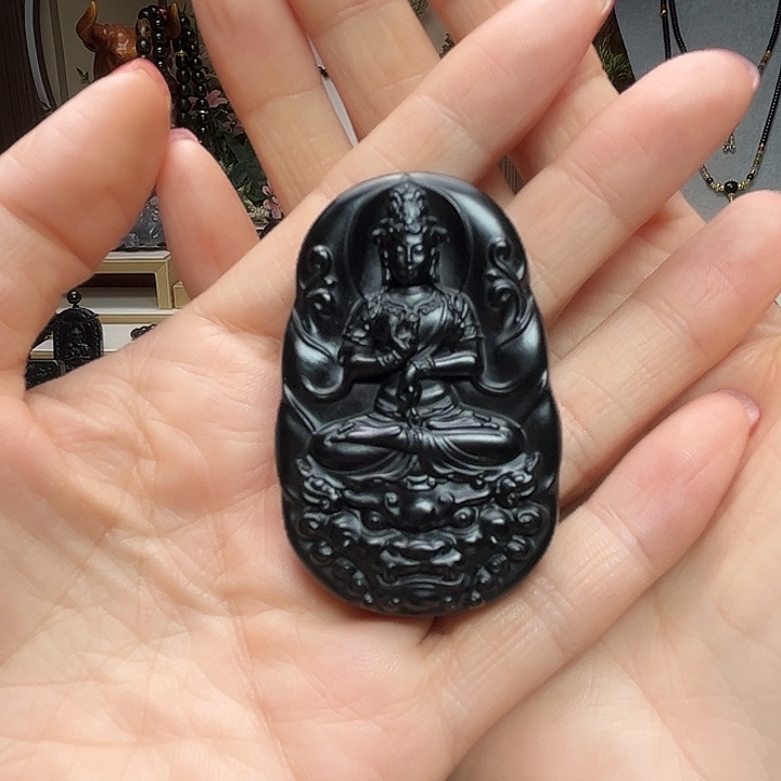 ༺***༻和田玉（墨玉）未镶嵌颈饰观音牌