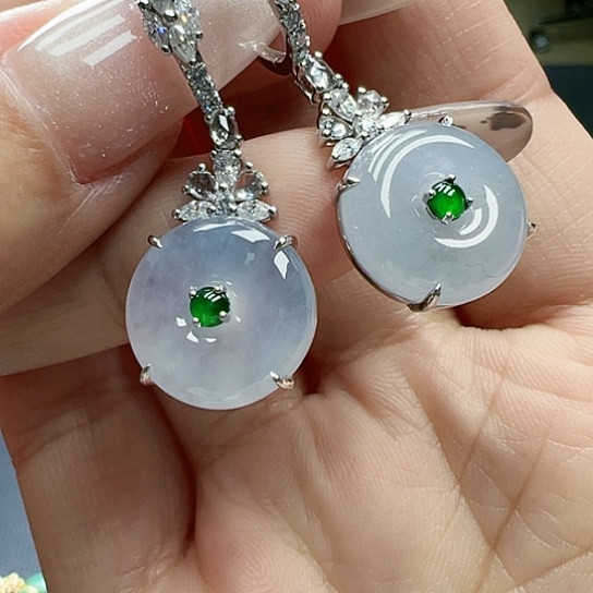 翡翠耳饰18K金镶嵌郭*聪天然缅甸A货翡翠