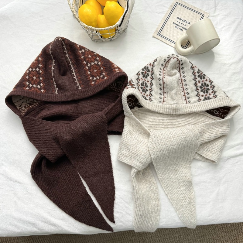 韩版费尔岛巴拉克拉法帽女秋冬围巾一体保暖针织帽子包头护耳围脖