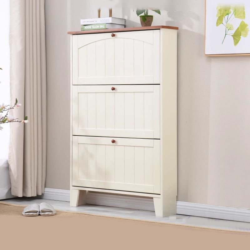 实木翻斗鞋柜超薄门厅柜简约现代大容量储物隔板可调节欧式玄关柜