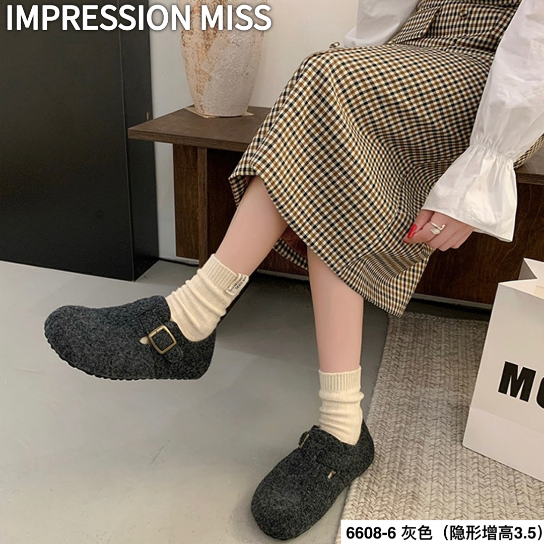 （6608-6）卡码拍大一码 时尚百搭韩版全包毛呢勃肯鞋