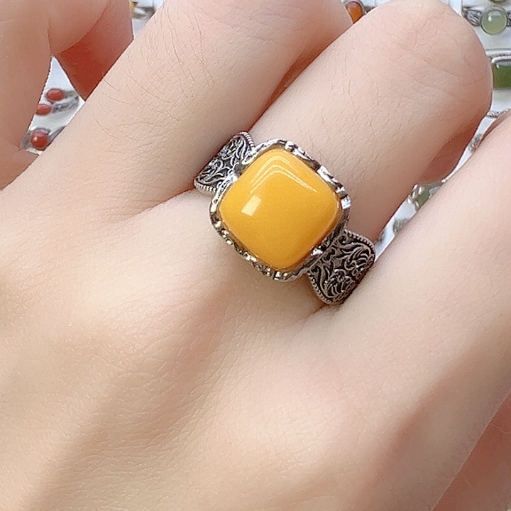 蜜蜡银S925镶嵌戒指