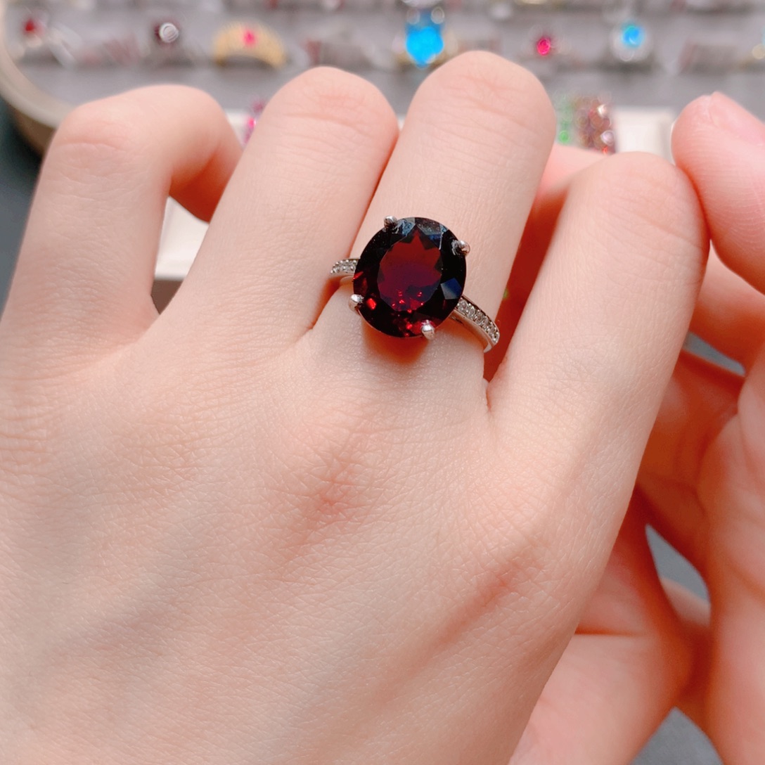 石榴石戒指银S925镶嵌