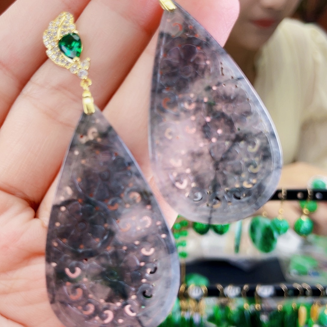 银S925镶嵌翡翠耳饰