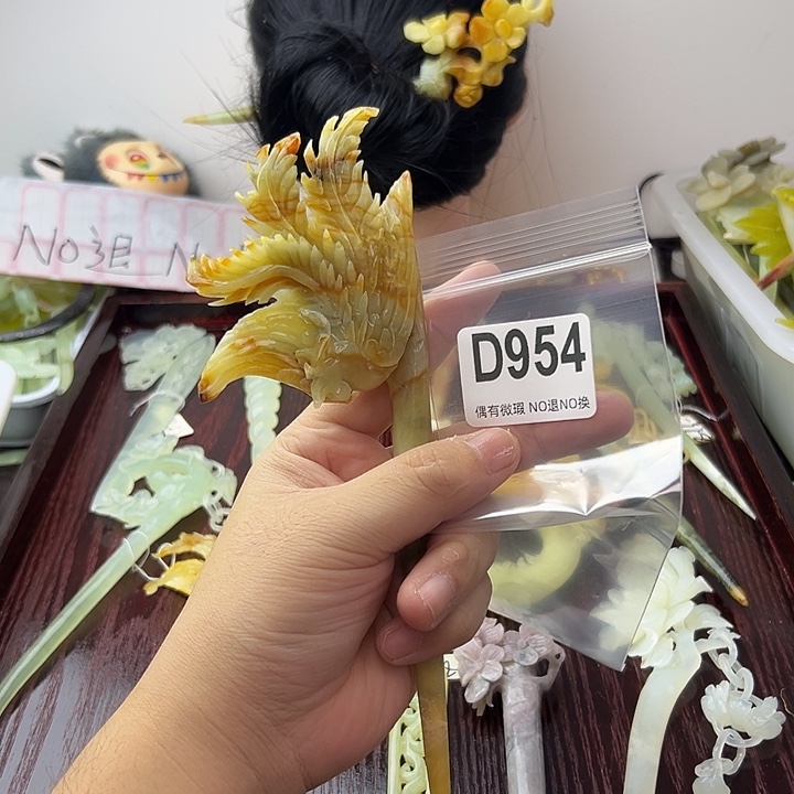 猫***子蛇纹石玉合金发饰