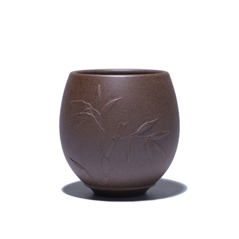 大吉羊柴烧 宜兴紫砂小杯品茗杯 原矿本山绿泥竹舞主人杯130ml