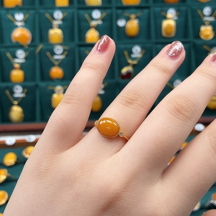 琥珀银S925镶嵌戒指