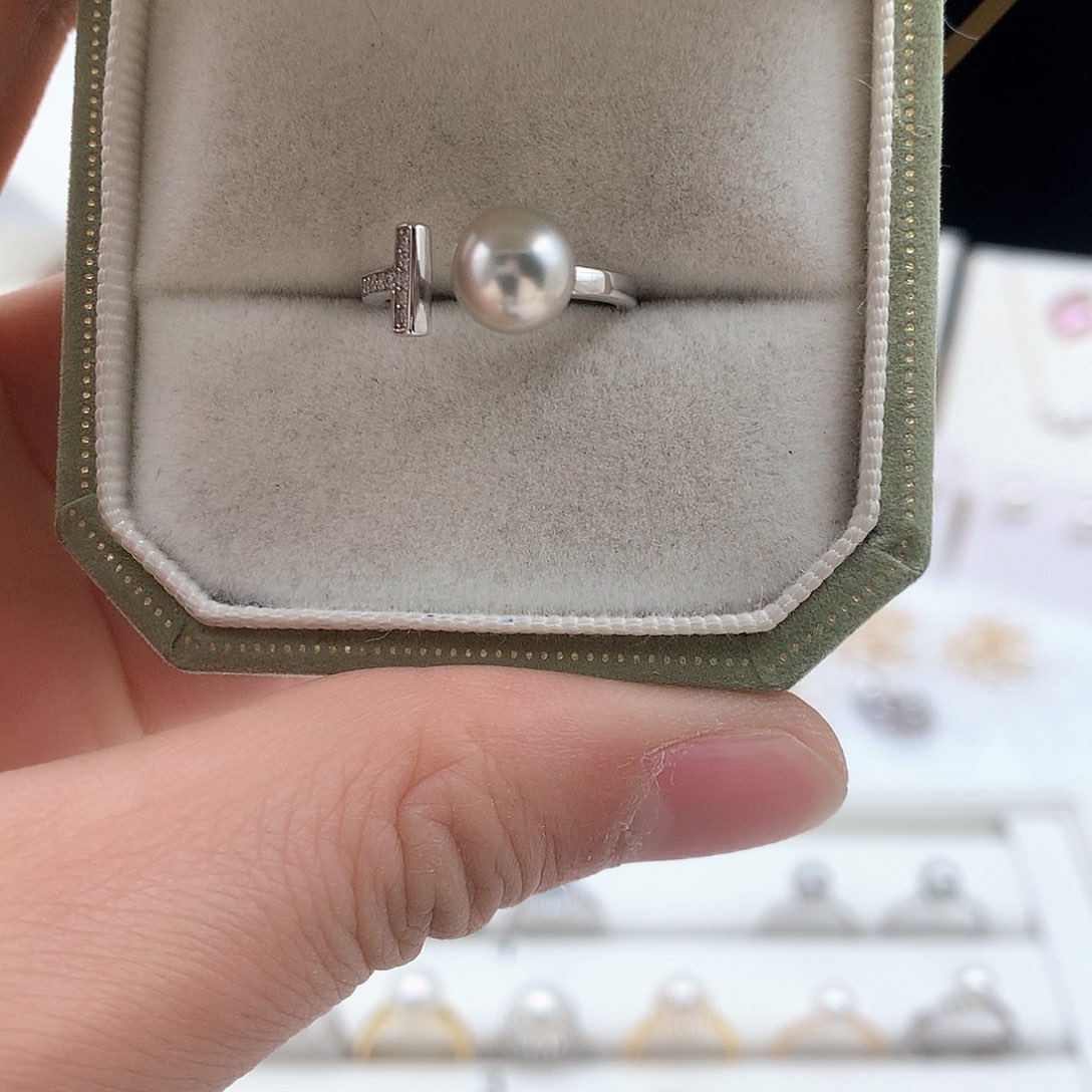 海水珍珠7.5-8mm真多麻 T戒指银S925镶嵌