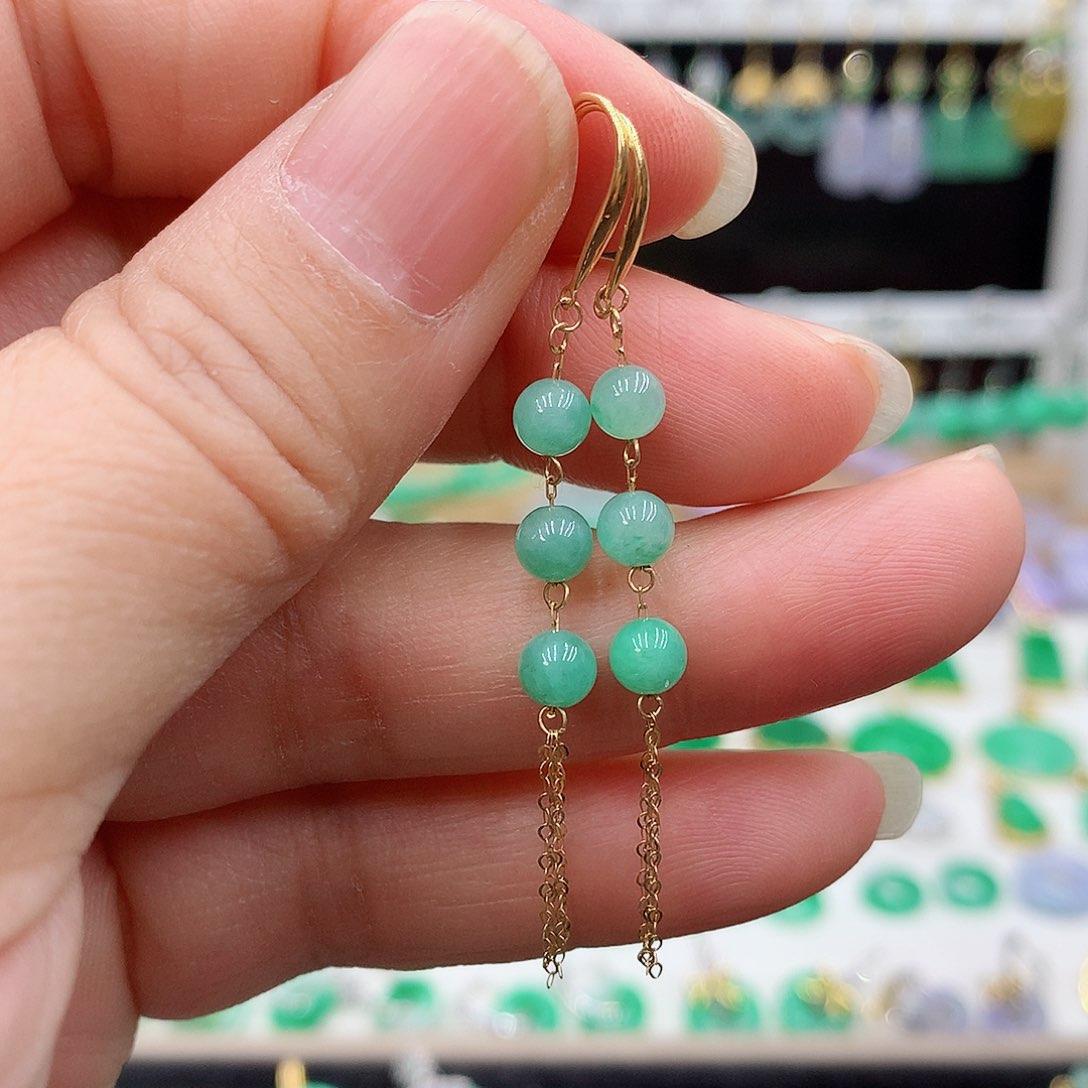 翡翠耳饰18K金镶嵌的