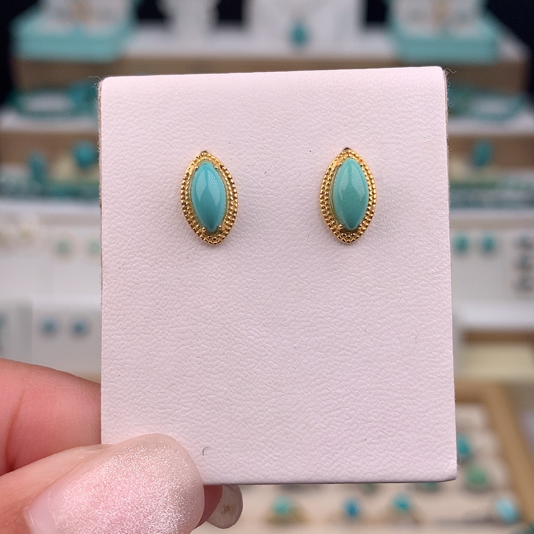 绿松石银S925镶嵌耳饰