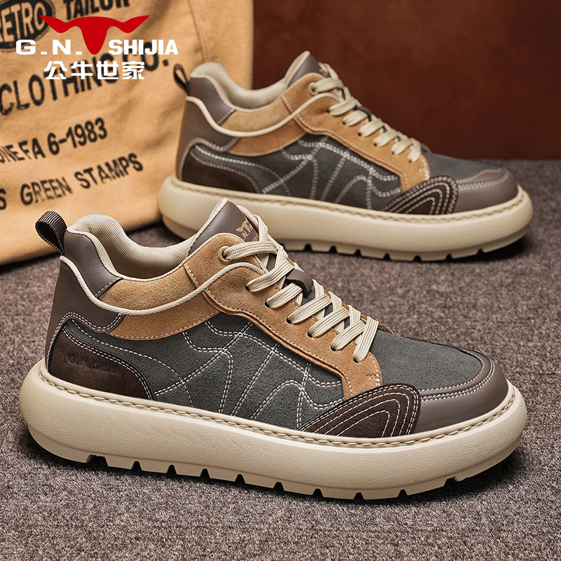 公牛世家男士秋冬百搭耐磨马丁靴复古时尚中帮厚底增高户外休闲鞋