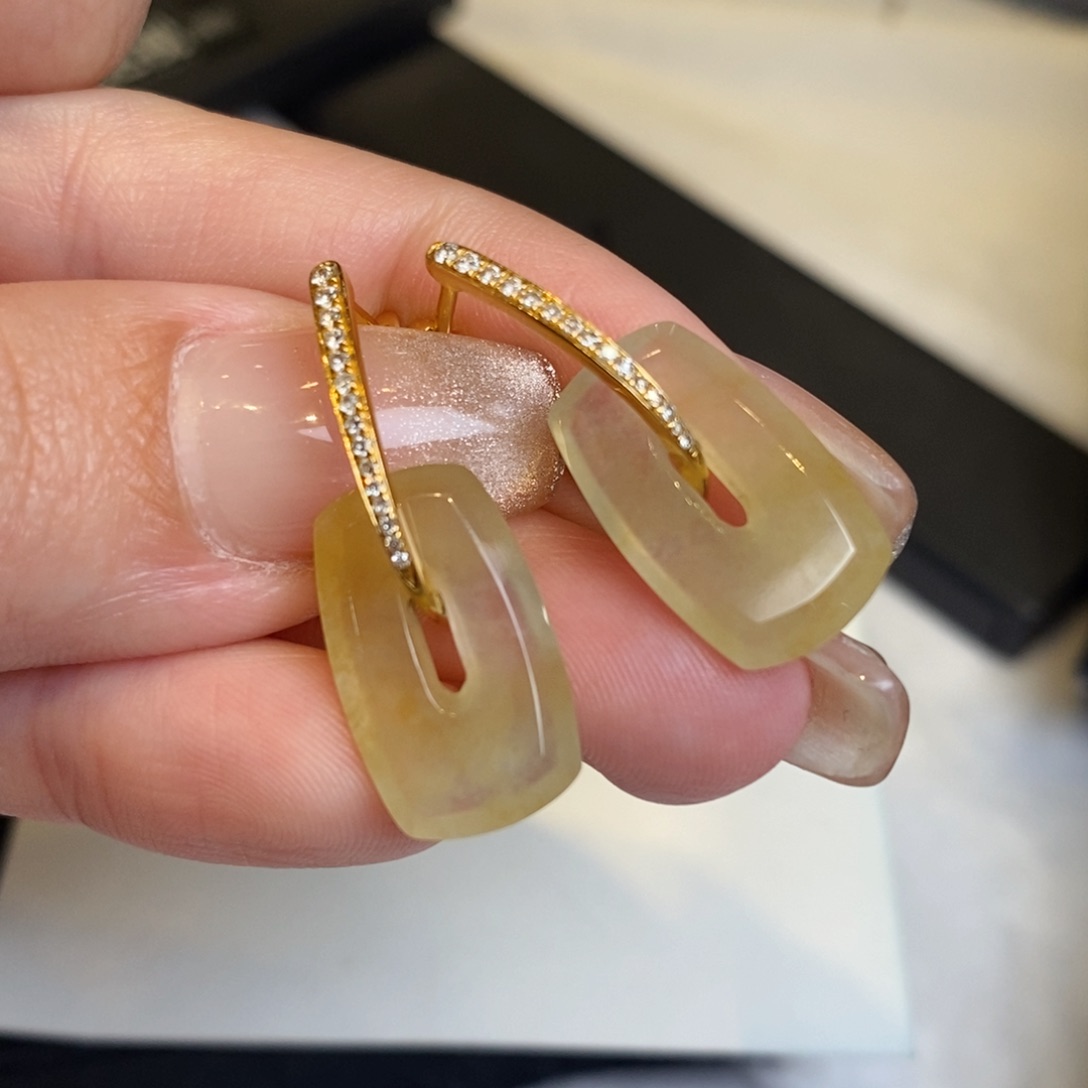 翡翠耳饰18K金镶嵌福贝