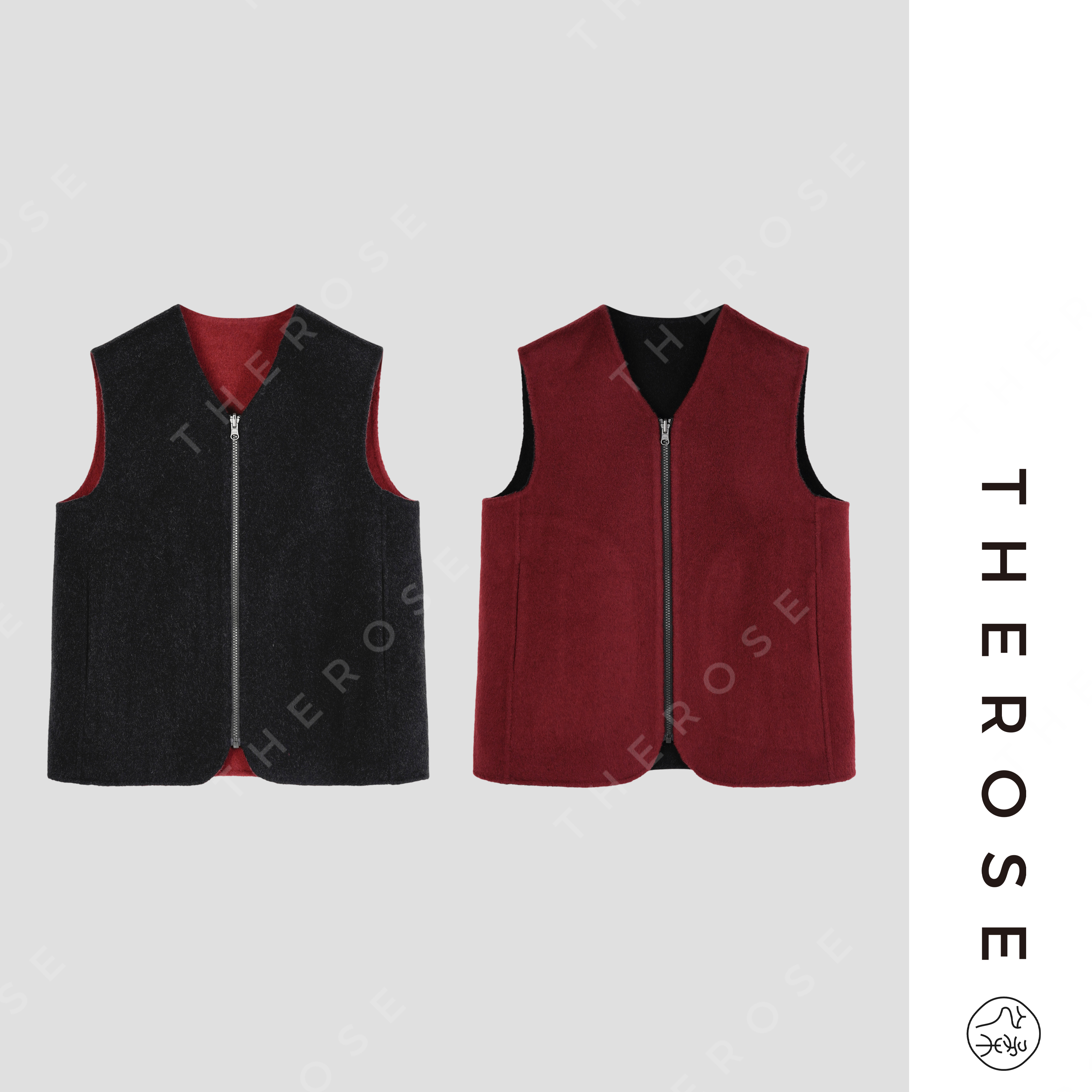 之柔【唐人街 马甲】时尚简约双面穿羊毛呢百搭休闲保暖无袖背心女