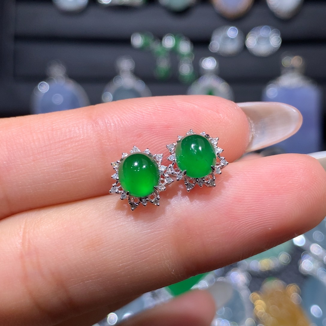 翡翠耳饰18K金镶嵌18k镶翡翠