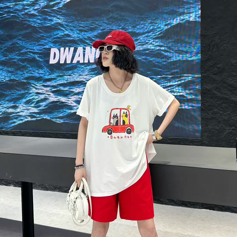 大码女装120斤到220斤高端圆领短袖T恤胖妹妹显瘦遮肚子减龄洋气