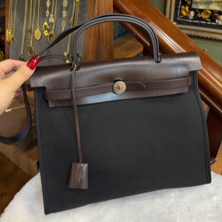 95新 Hermes/爱马仕 herbag31乌木拼黑单肩包
