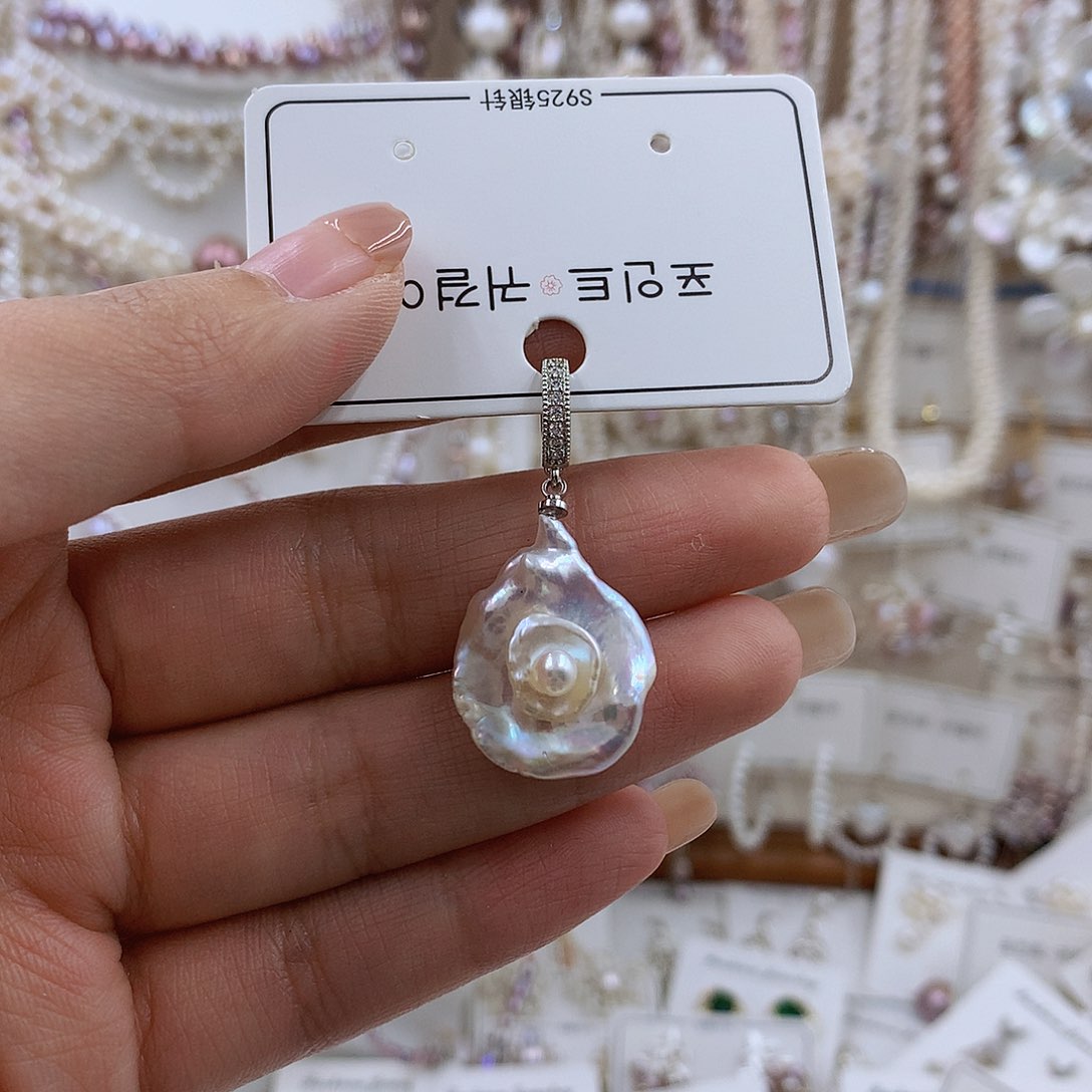 项链银S925镶嵌淡水珍珠