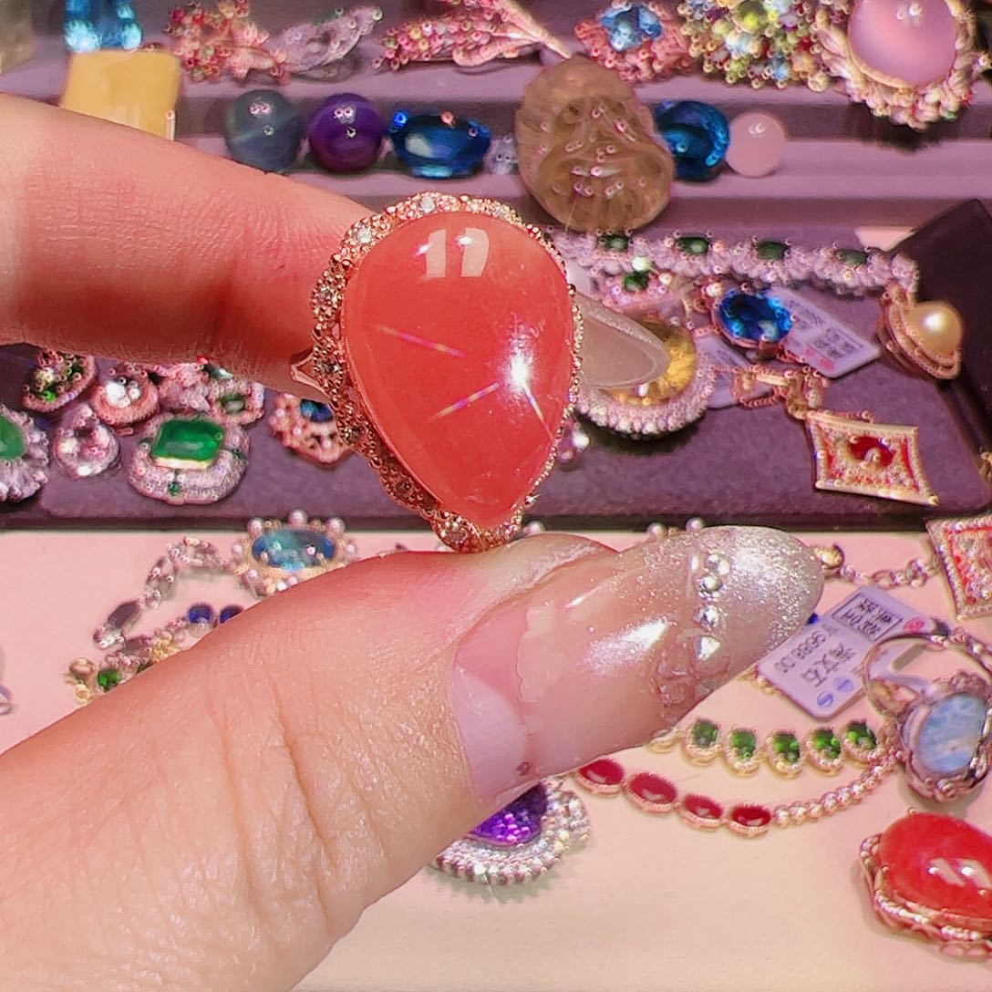 菱锰矿（红纹石）戒指银S925镶嵌