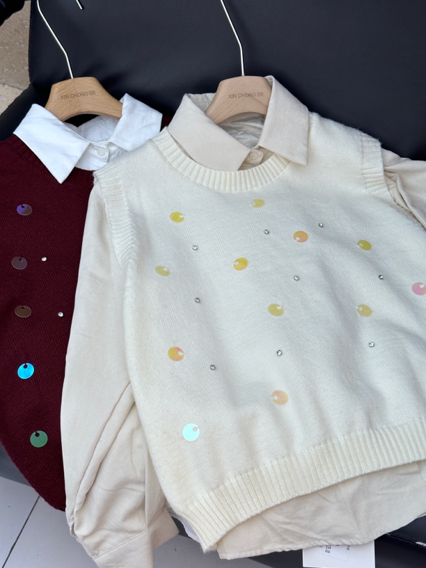 95351新宠儿亮片马甲衬衣两件套