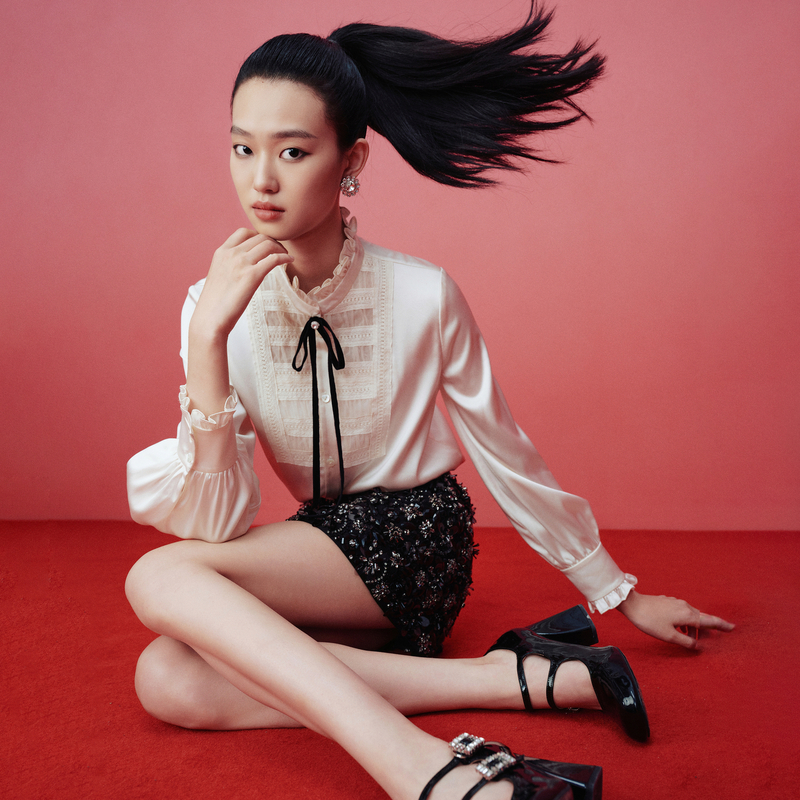 莱茵朗姿复古木耳花边蝴蝶结飘带梭织衬衫本白色LDHANBWBL901