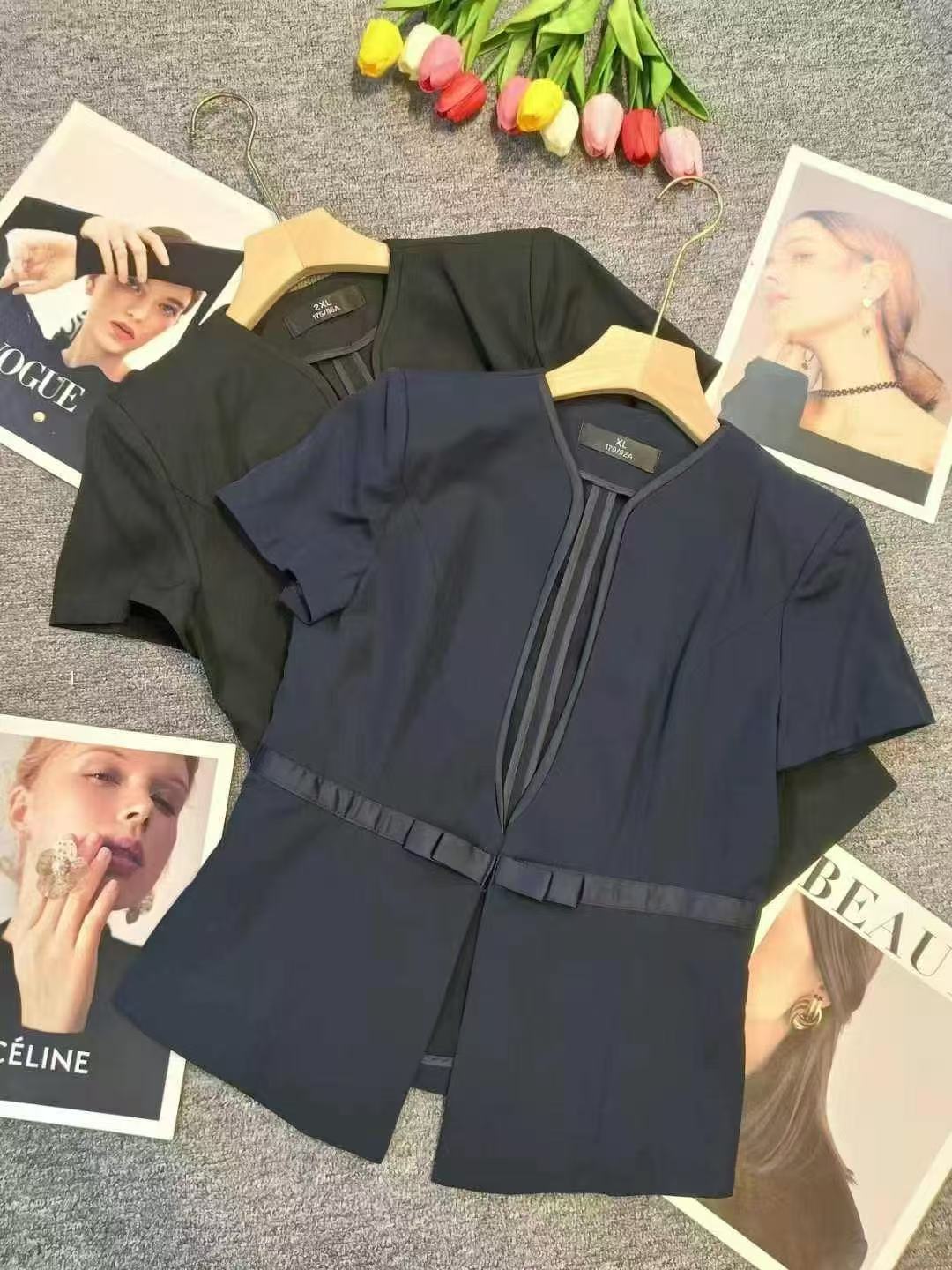 短袖西装领通勤设计师款休闲西装休闲韩版短款职业时尚西服套装