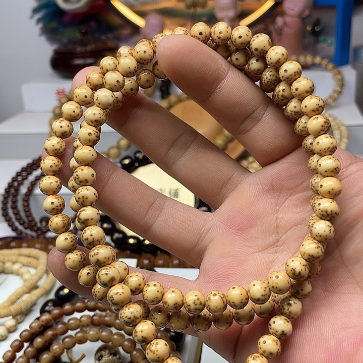 星月菩提手串8圆珠陈籽金花虎皮