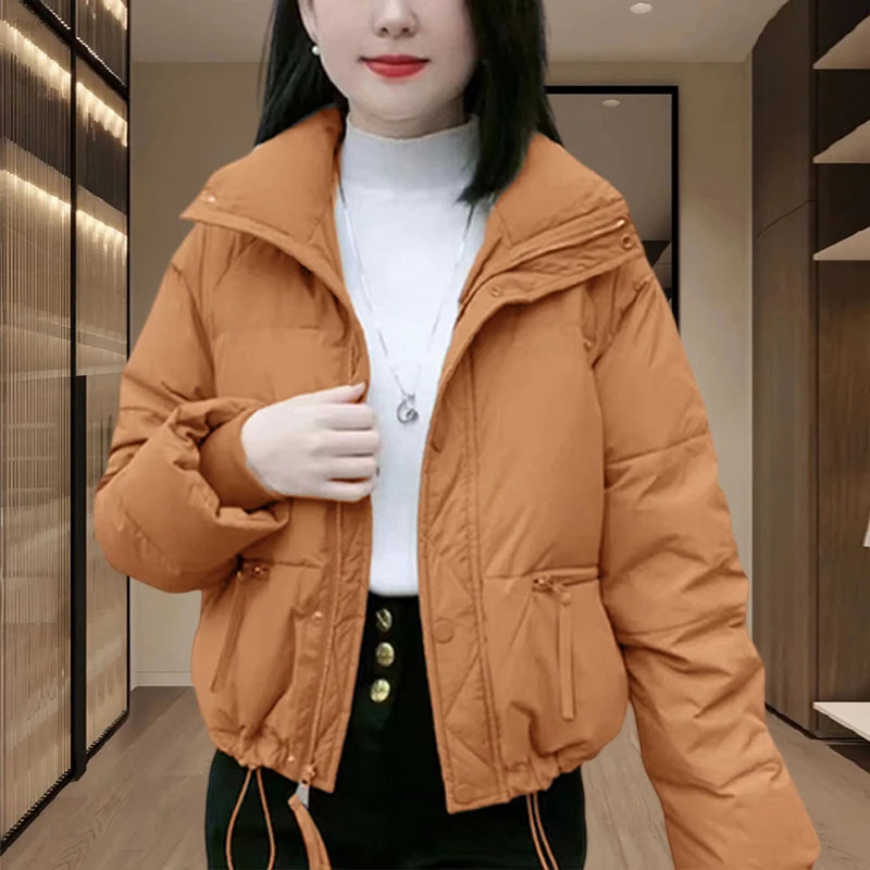 韩版ins加厚橘色保暖棉衣女2025冬季新款小个子面包棉服棉袄外套