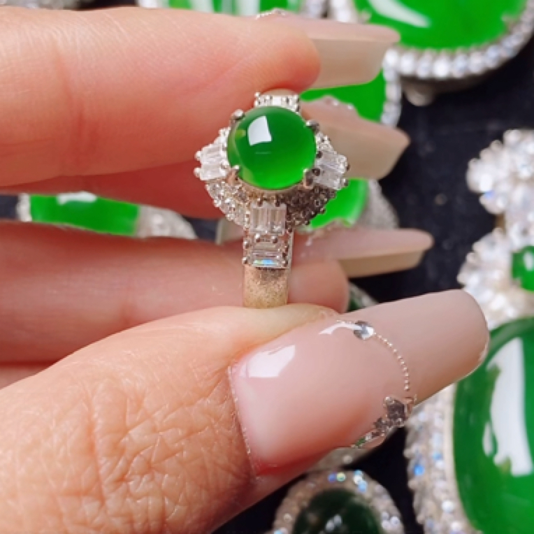 天然翡翠正品a货翡翠铜托戒指