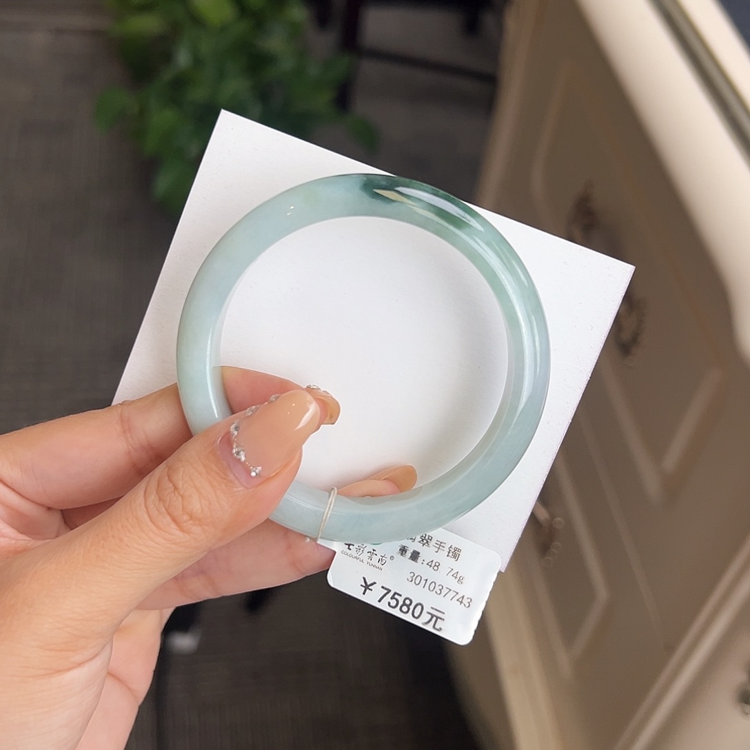 翡翠未镶嵌手镯56绿水藻