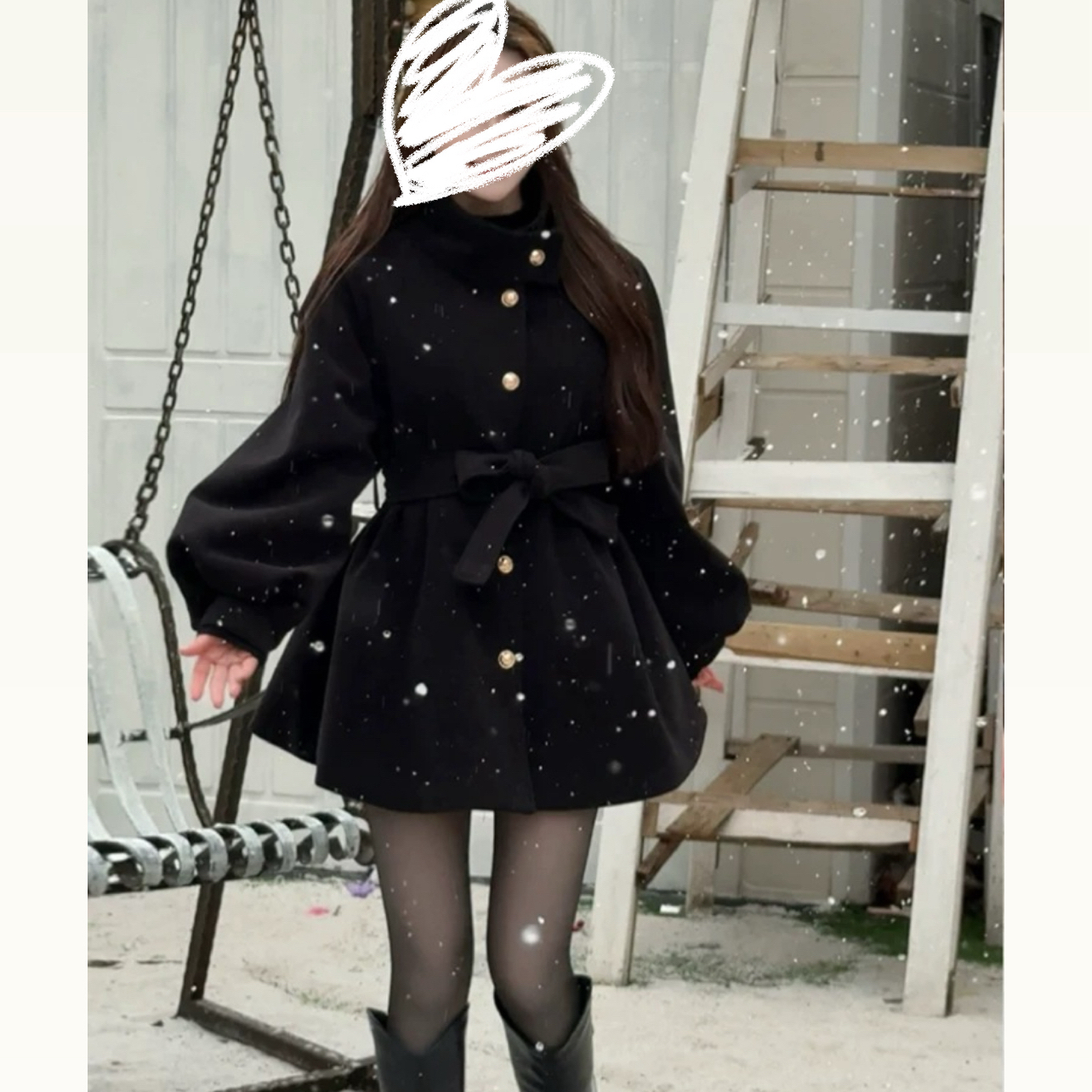 胖mm韩系立领灯笼袖收腰显瘦毛呢外套女冬季气质呢子大衣032