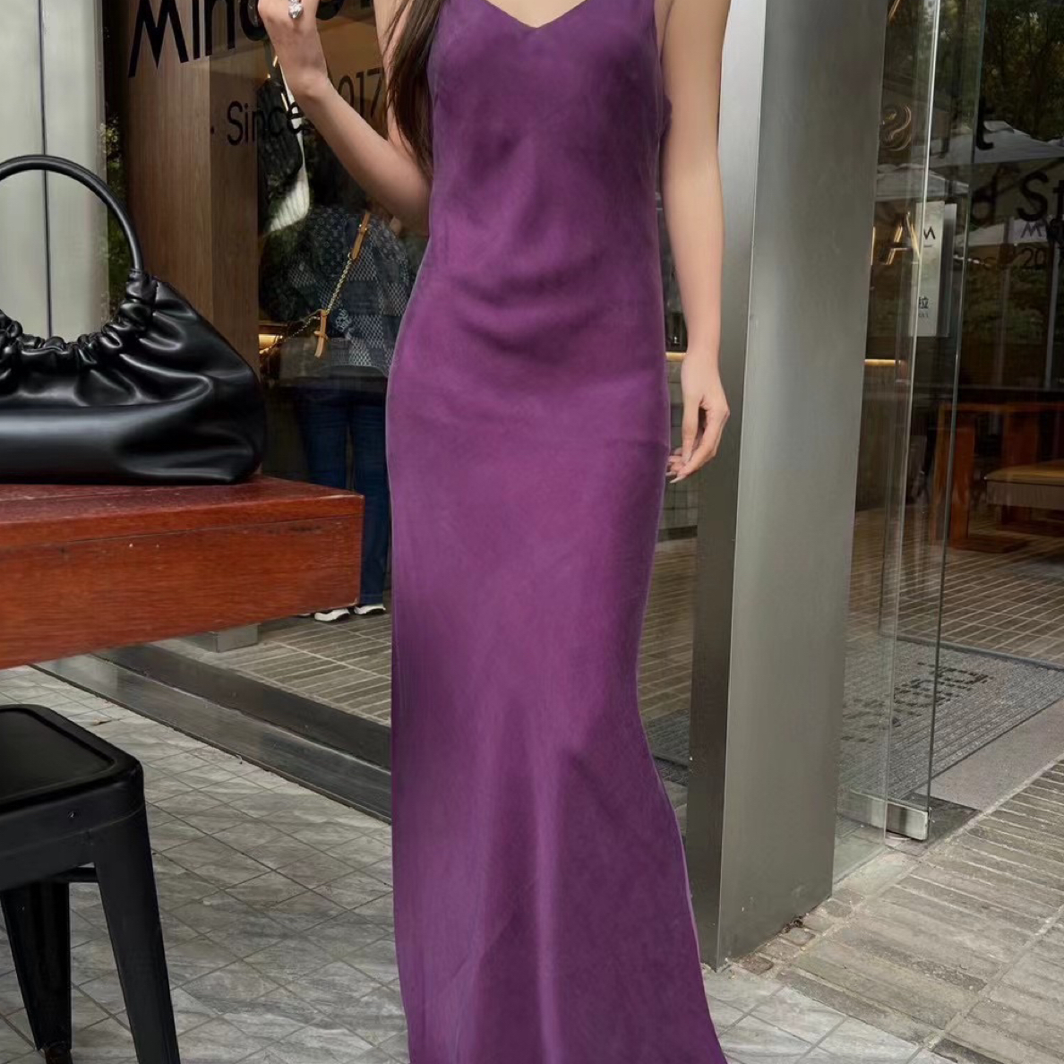 【Hui】砂洗铜氨丝长吊带裙