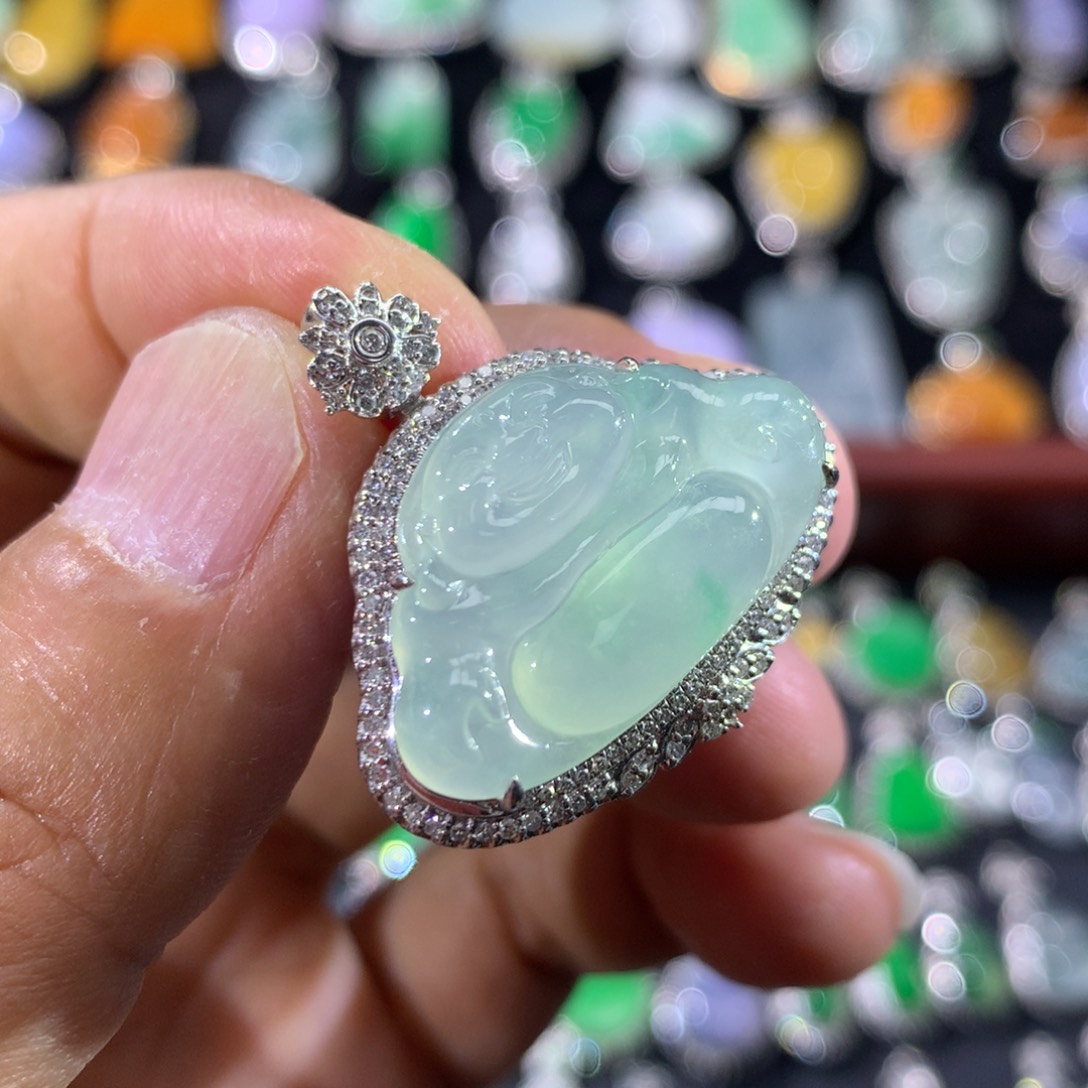 翡翠18K金镶嵌吊坠(不含链)
